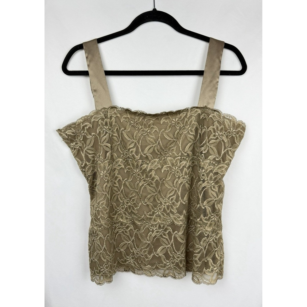 Vintage Coldwater Creek Lace Cami Tank Top Large Beige Floral Satin Straps Y2K